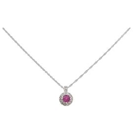 Autre Marque K18WG Ruby Diamond Necklace Red