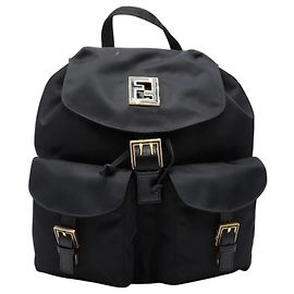 Fendi Black Nylon Leather Backpack Black