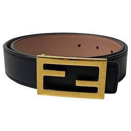 Fivela de cinto de couro Fendi FF preta Preto