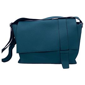 Borsa postina Hermès Alfred in pelle blu pavone Verde