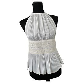Top Chanel de algodón color eggshell Blanco roto