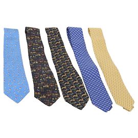 Cravatta Salvatore Ferragamo in seta, set di 5, blu navy e giallo, Auth 174936 Blu Giallo Blu navy