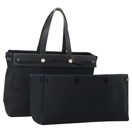 Hermès HERMES Herbag Cabass GM Tote Bag Canvas 2way Black Silver Auth BAZ865A Black Silvery
