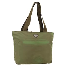 PRADA Tote Bag Nylon Khaki Silver Auth 175345 Silvery Khaki