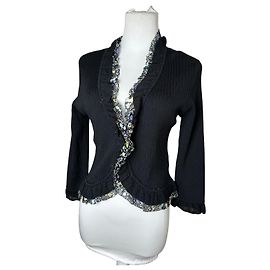 Courreges Vintage Courrèges Rippstrick-Cardigan Schwarzes Floral 38 Schwarz