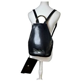 Vintage Salvatore Ferragamo Patent Leather Drawstring Backpack Black Black
