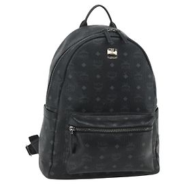 MCM Vicetos Logogram Backpack PVC Black Silver Auth ka3959A Black Silvery