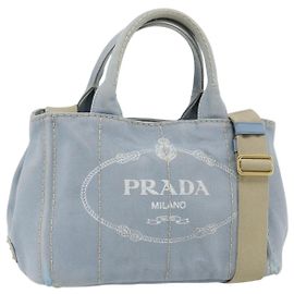 PRADA Canapa PM Hand Bag Canvas 2way Blue Gold Auth ka3985 Blue Golden
