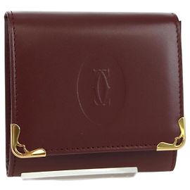 Monedero de cuero burdeos Must Line de CARTIER con dorado Auth am11323V Dorado Burdeos