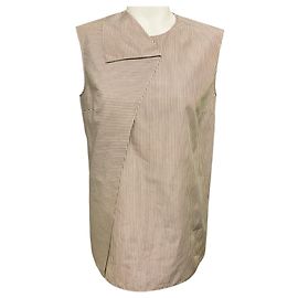 Haut sans manches en coton plissé à rayures taupe / bleu clair / noir de Hermès Multicolore