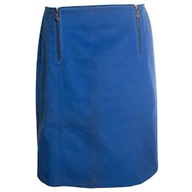 Céline, jupe midi en coton bleu avec des zips dorés Bleu