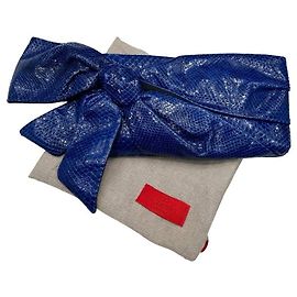 Valentino Garavani Clutch aus Lammleder mit blauer Schlangenlederoptik, gebraucht Andere