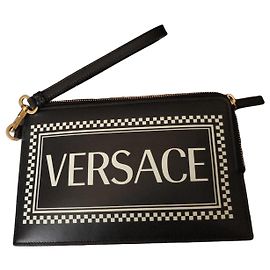 Versace Black Leather Clutch Bag Black
