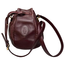 Borsa a secchiello in pelle Bordeaux Must de Cartier Vintage Bordò