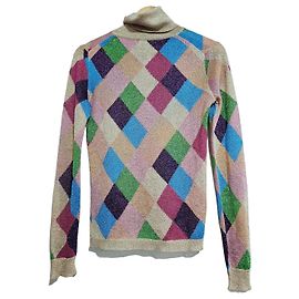 Miu Miu Suéter multicolorido com padrão de losangos e gola alta Multicor Dourado