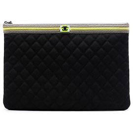 Chanel Black Large Quilted Nylon Fluo Boy O Case Clutch Black