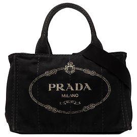 Prada Black Small Canvas Canapa Logo Satchel Black