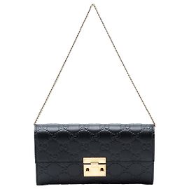 Schwarze Guccissima Padlock Geldbörse mit Kette von Gucci Schwarz