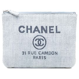 Chanel Blue Small Denim Deauville O Case Clutch Blue Light blue