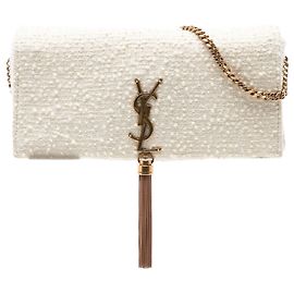 Sac à franges Kate 99 en tweed blanc Monogram Saint Laurent Blanc