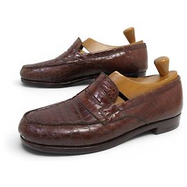 SAPATOS VINTAGE JM WESTON MOCASSINS 180 7E 41 41.5 EM COURO DE CROCODILO Marrom
