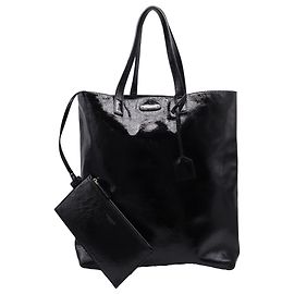 Yves Saint Laurent Saint Laurent Bold Große Einkaufstasche aus schwarzem Lackleder Schwarz