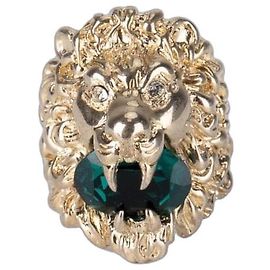 Gucci Lion Head Ring Aged Gold Brass Green Crystal Men US 8.5 Green
