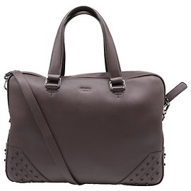 Tod's Studded Briefcase in Brown Leather  Brown Red