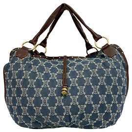 Céline Sac à main Celine Vintage Macadam Blazon Triomphe Marron Bleu