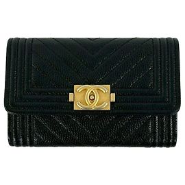 Chanel Boy V-Stitch Kartenetui Schwarz