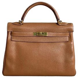 Sac Hermès Kelly 32 en cuir Togo marron doré Marron