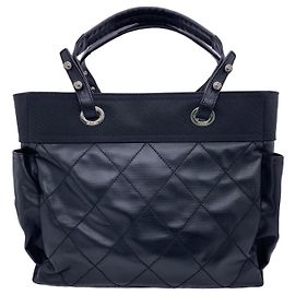 Bolsa Tote Chanel Preta de Tecido Preto
