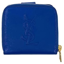 Yves Saint Laurent Blue Leather Bi-fold Mini Wallet Blue