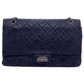 Chanel 2.55 Large Black Leather Chain Bag Black