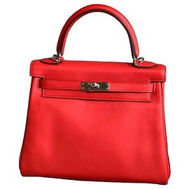 Hermès Hermes Kelly 25 cuir Swift rouge fermoir argenté Rouge