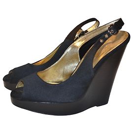 Sandales compensées D&G en satin noir taille 38,5 IT Noir