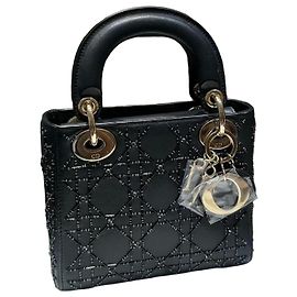 Dior Diana beaded embroidery black leather handbag Black