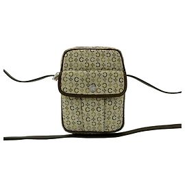 Céline Mini bolsa de ombro Celine C Macadam com logotipo e hardware Marrom Branco Dourado Caqui Amarelo