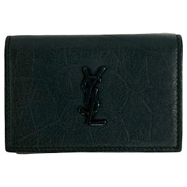Saint Laurent Black Leather Tri-fold Mini Wallet Black