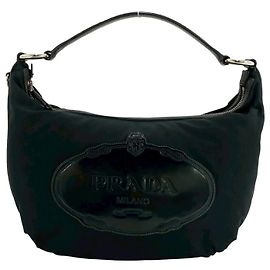 Prada Black Nylon and Patent Leather Mini Tote Handbag Black