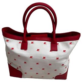 Courreges Courrèges Monogramm-Canvas und rote Leder-Tote Weiß Rot