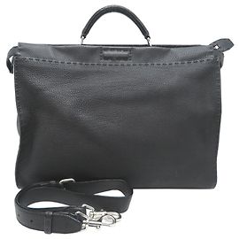 Fendi Peekaboo Fit Bugs Leather Briefcase Black