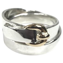 Hermès HERMES Vintage Double True Ring Silvery Golden