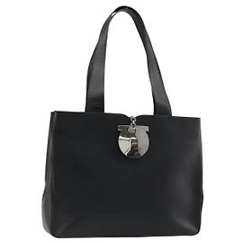 Salvatore Ferragamo Tote Bag aus schwarzem Leder mit Silber authentisch ka3949 Schwarz Silber