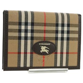 BURBERRY Nova Check Card Case Canvas Beige Brown Auth am11326V Brown Beige