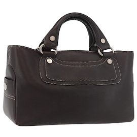 Céline Bolsa de mão Boogie CELINE em couro marrom prateado Auth ka3882A Marrom Prata