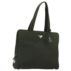 PRADA Tote Bag Nylon Green Silver Auth 175696 Silvery Green