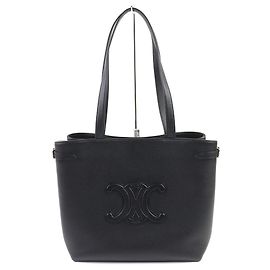 Céline Celine Cabas Anais Triomphe Medium Leather Tote Bag Black