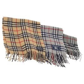 Cachecol de lã Burberrys Nova Check 3 peças Cinza Bege Auth 175007 Marrom Bege