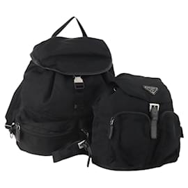 PRADA Backpack Nylon 2 Set Black Auth 174965 Black